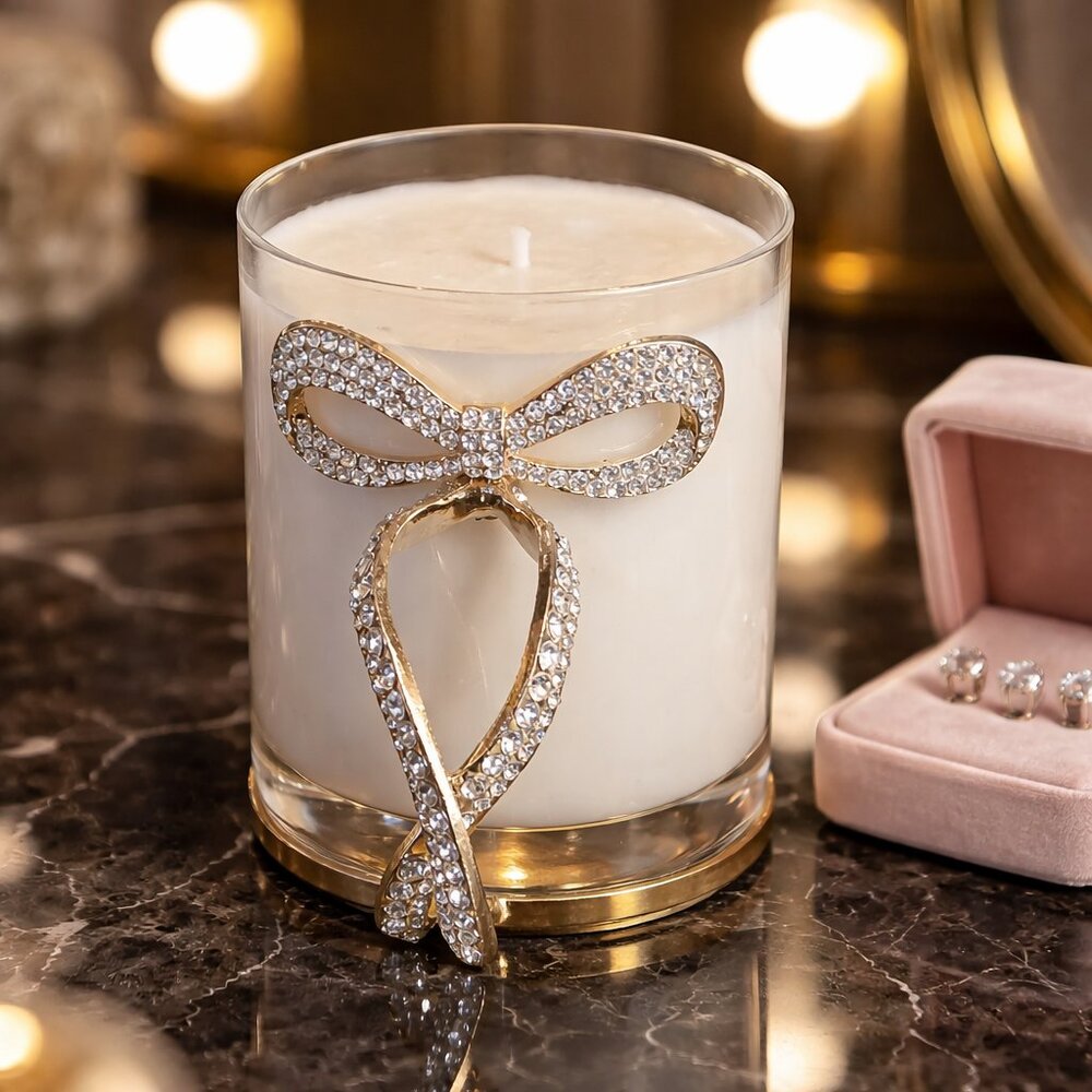 Bow Tie Crystal Candle Jar with Slight Fragrance - New